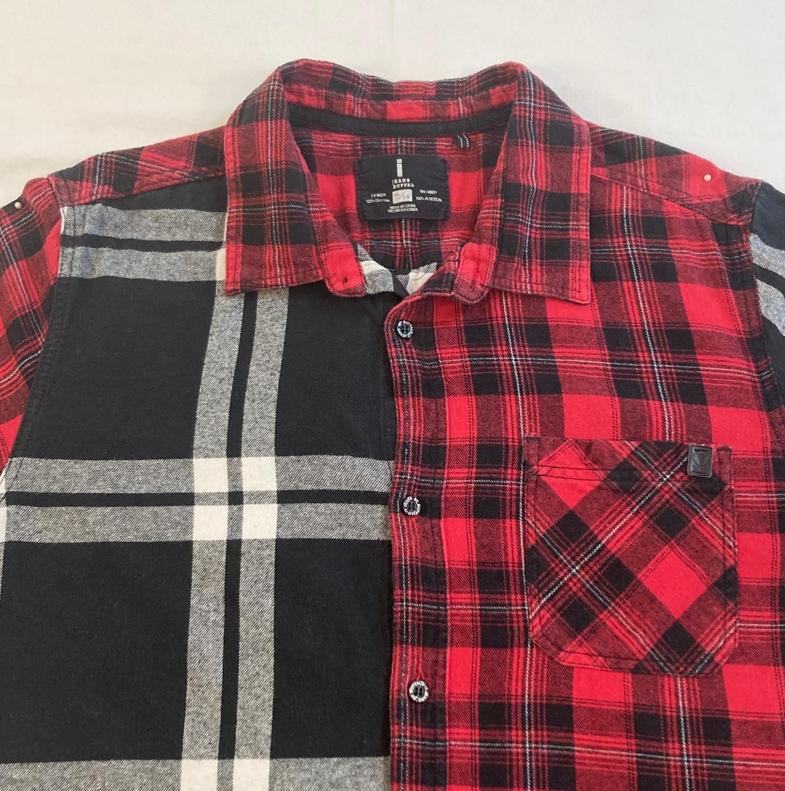 I Jeans By Buffalo Men’s XL Long-Sleeve Button-Up Red/Black Plaid Flannel Shirt