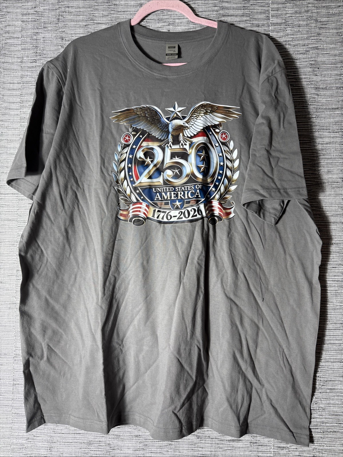 250 United States USA 1776-2026 Cotton T-Shirt Tee, Grey, XXL 2XL