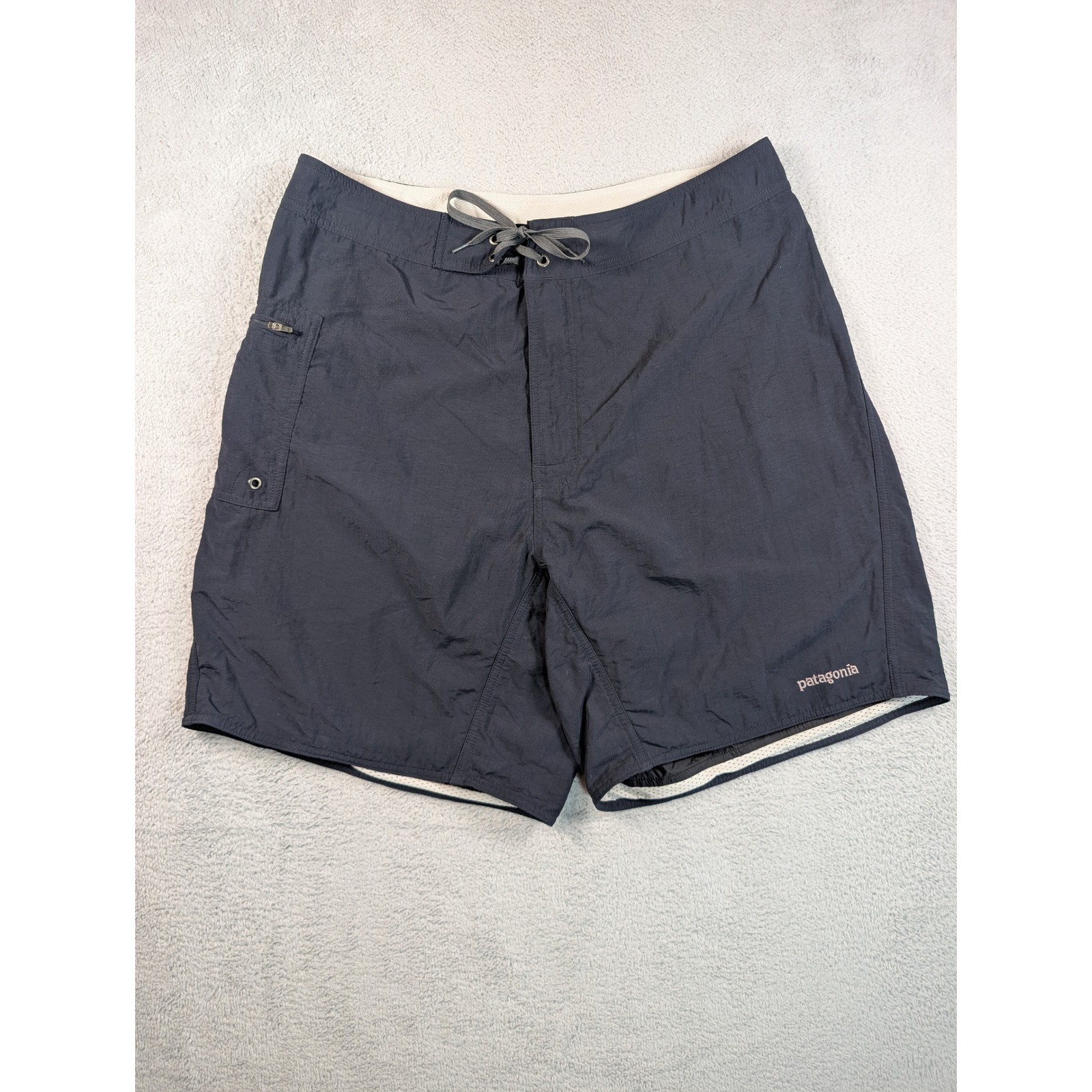 Patagonia Mens Board Shorts Size 36 Blue Nylon Swim Trunks Lace Up Pocket