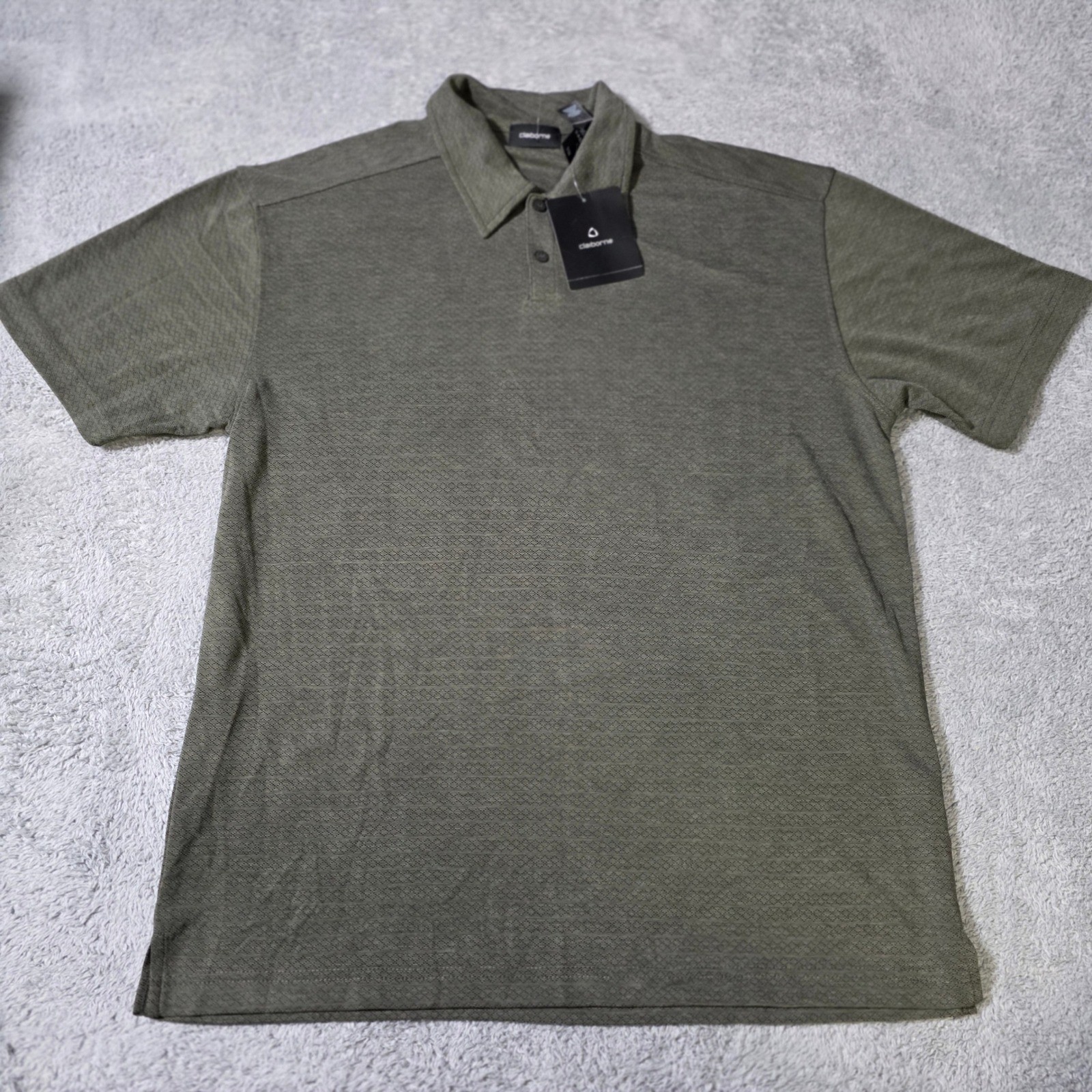 Claiborne Mens Large Polo Shirt Olive Green Textured Diamond Knit MERU1345 NEW