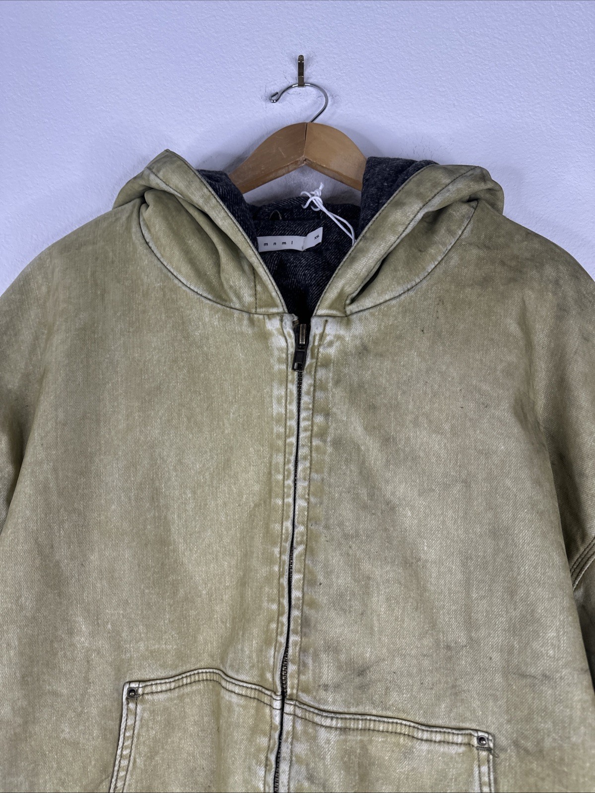 MNML FLOCKED HOODED ZIP UP WORK JACKET MENS SIZE 2XL TAN