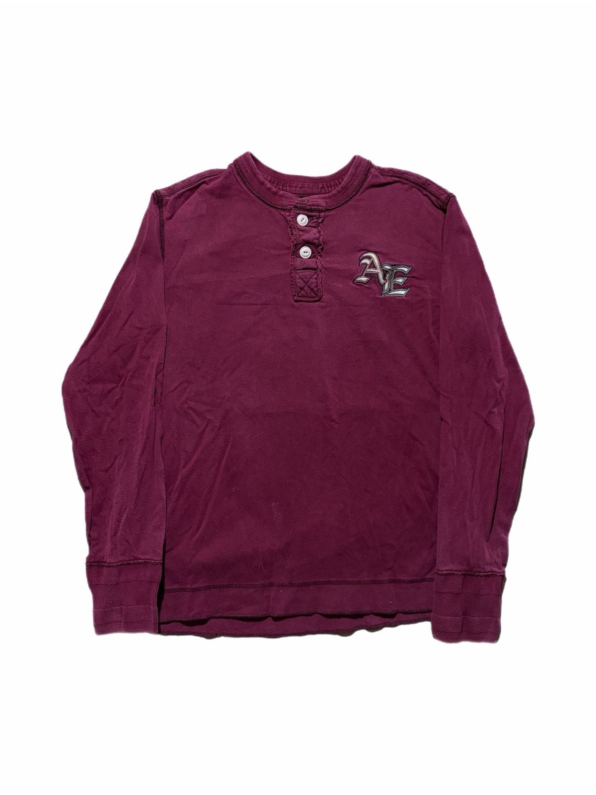 American Eagle Outfitters Men’s Long Sleeve Henley Shirt Embroidered AE Logo