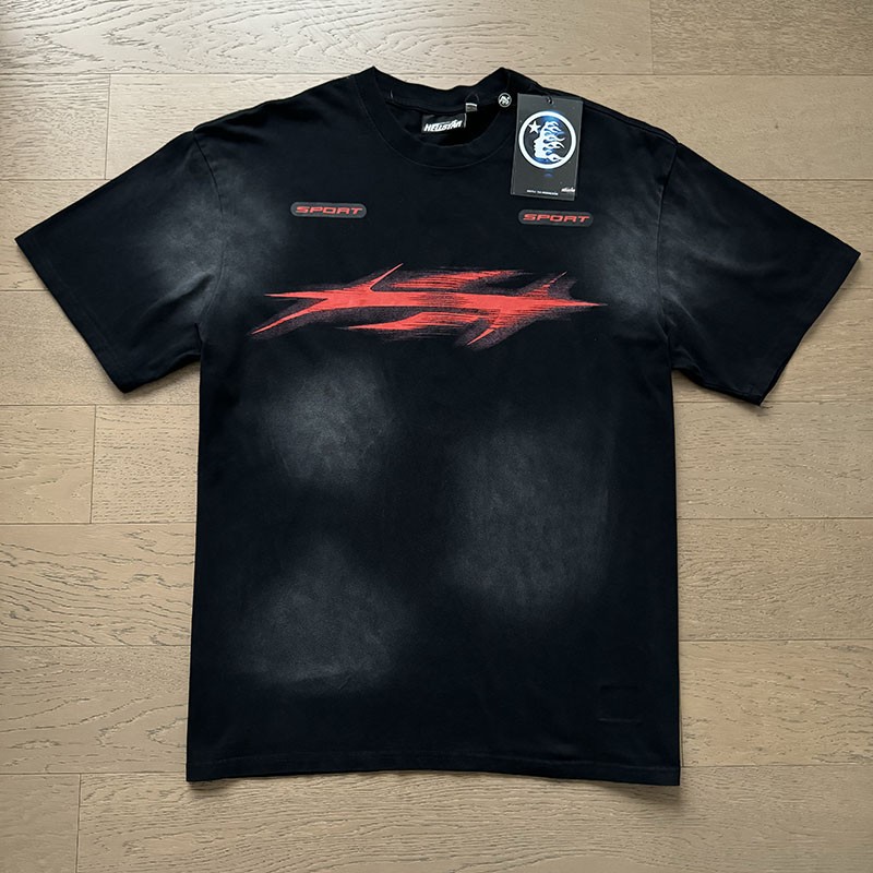 NEW Hell Studios star Red Classic Stripe Logo printing Mens T-shirt