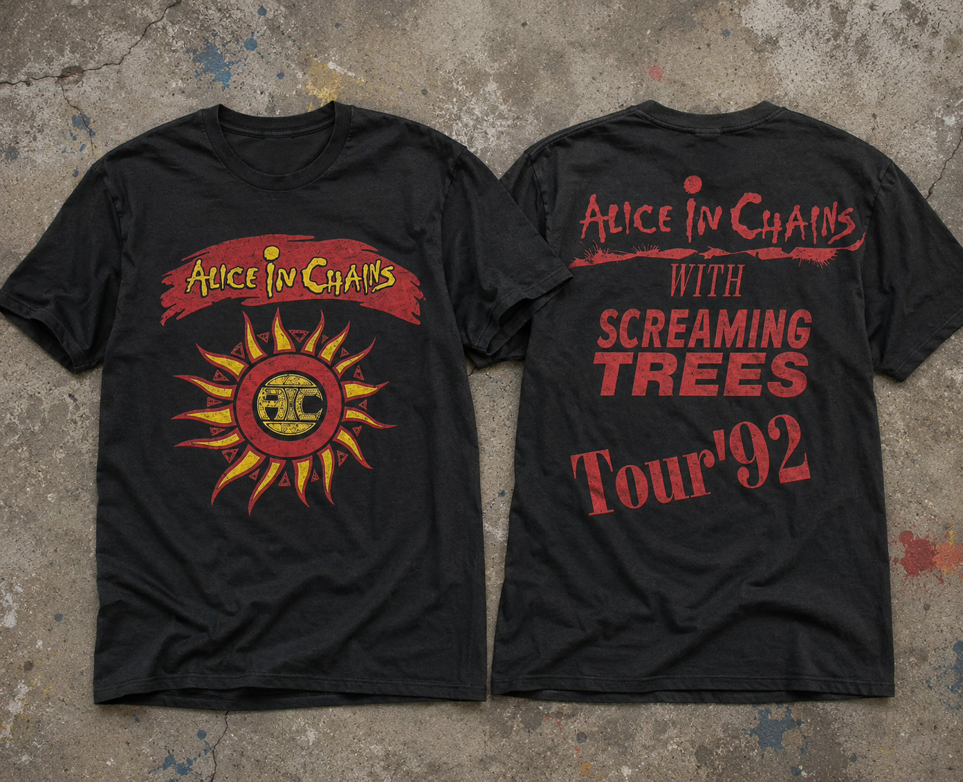 Retro Grunge Sun Graphic Shirt 90s Inspired Double Sided Rock Style Tee