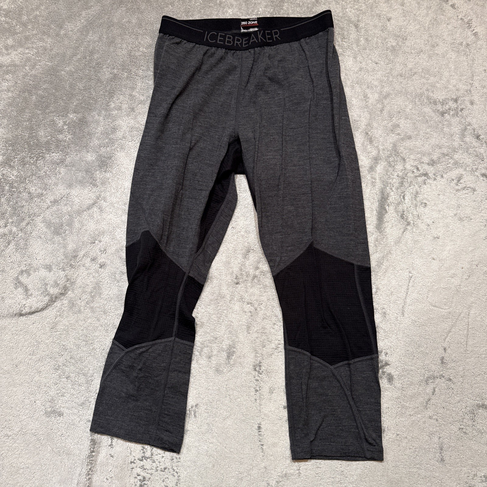 ICEBREAKER Men’s Merino 260 ZONE Leggings Base Layer – Gray / Black – Size L