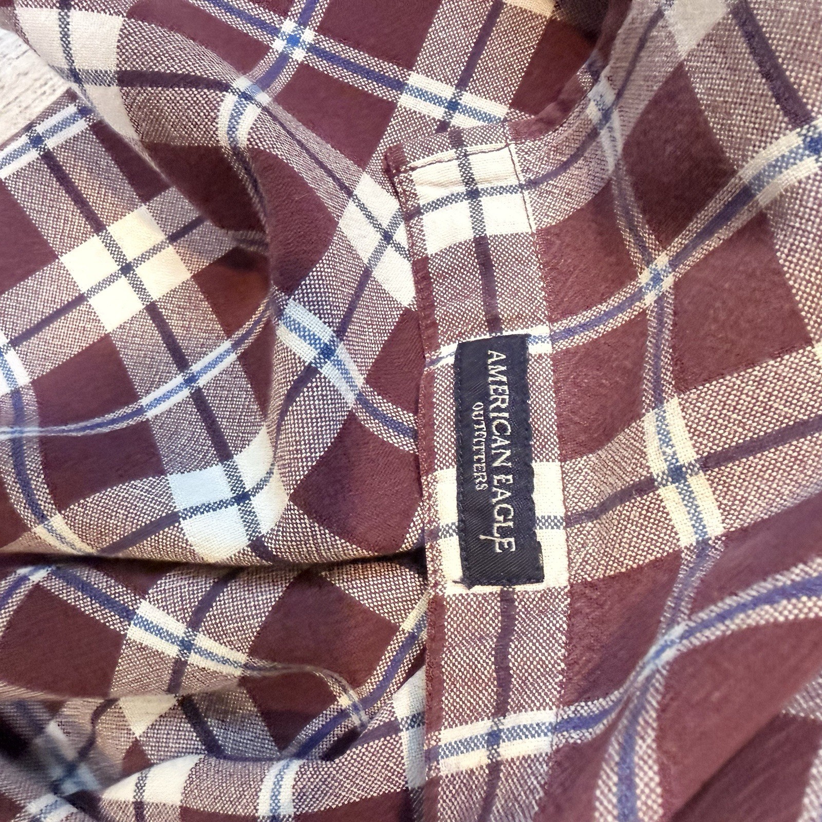 American Eagle Seriously Soft Plaid Button-Down Long Sleeve Burgundy M Gorpcore