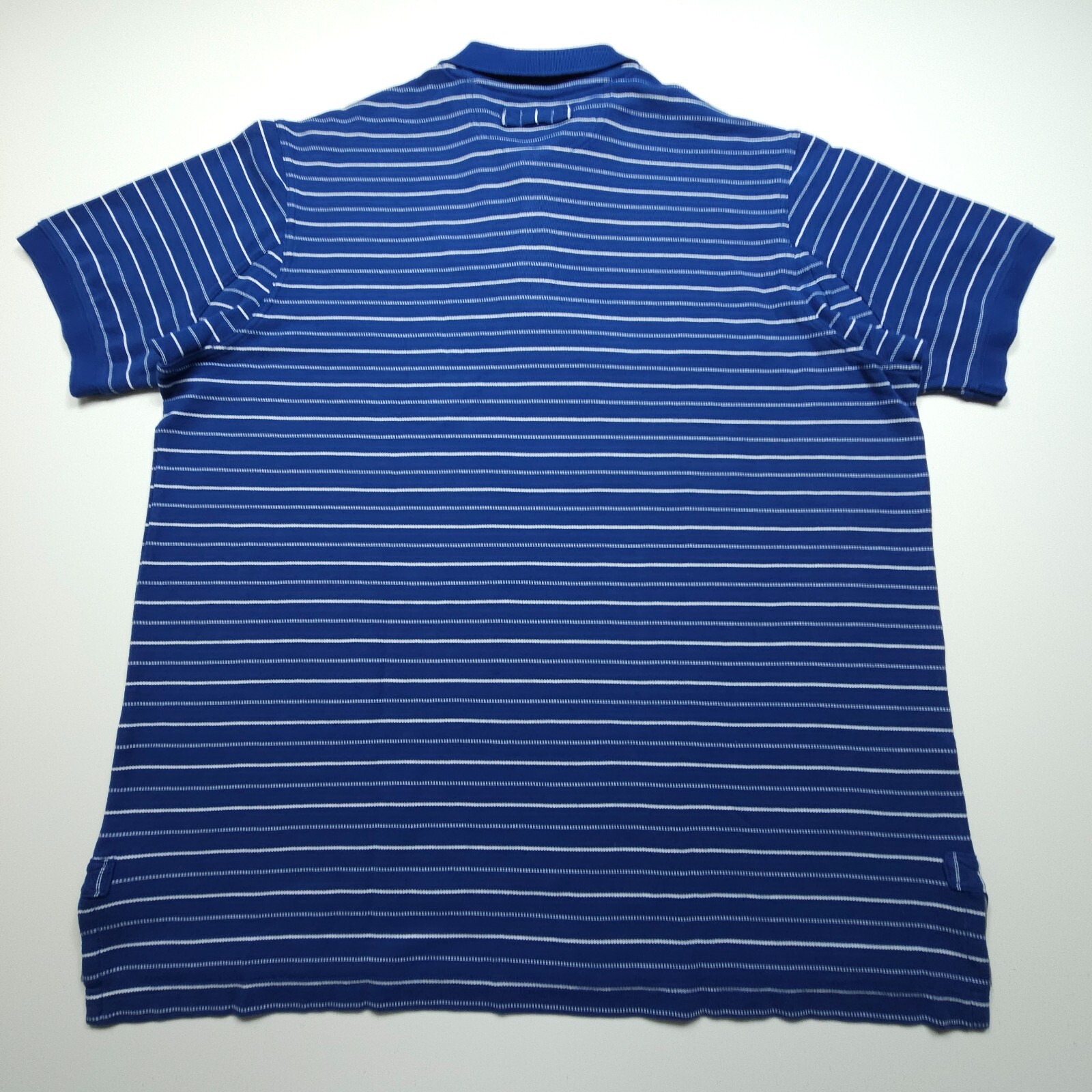 Duluth Trading Men Polo Shirt XL Blue White Striped Golf Casual Semi Thick Heavy
