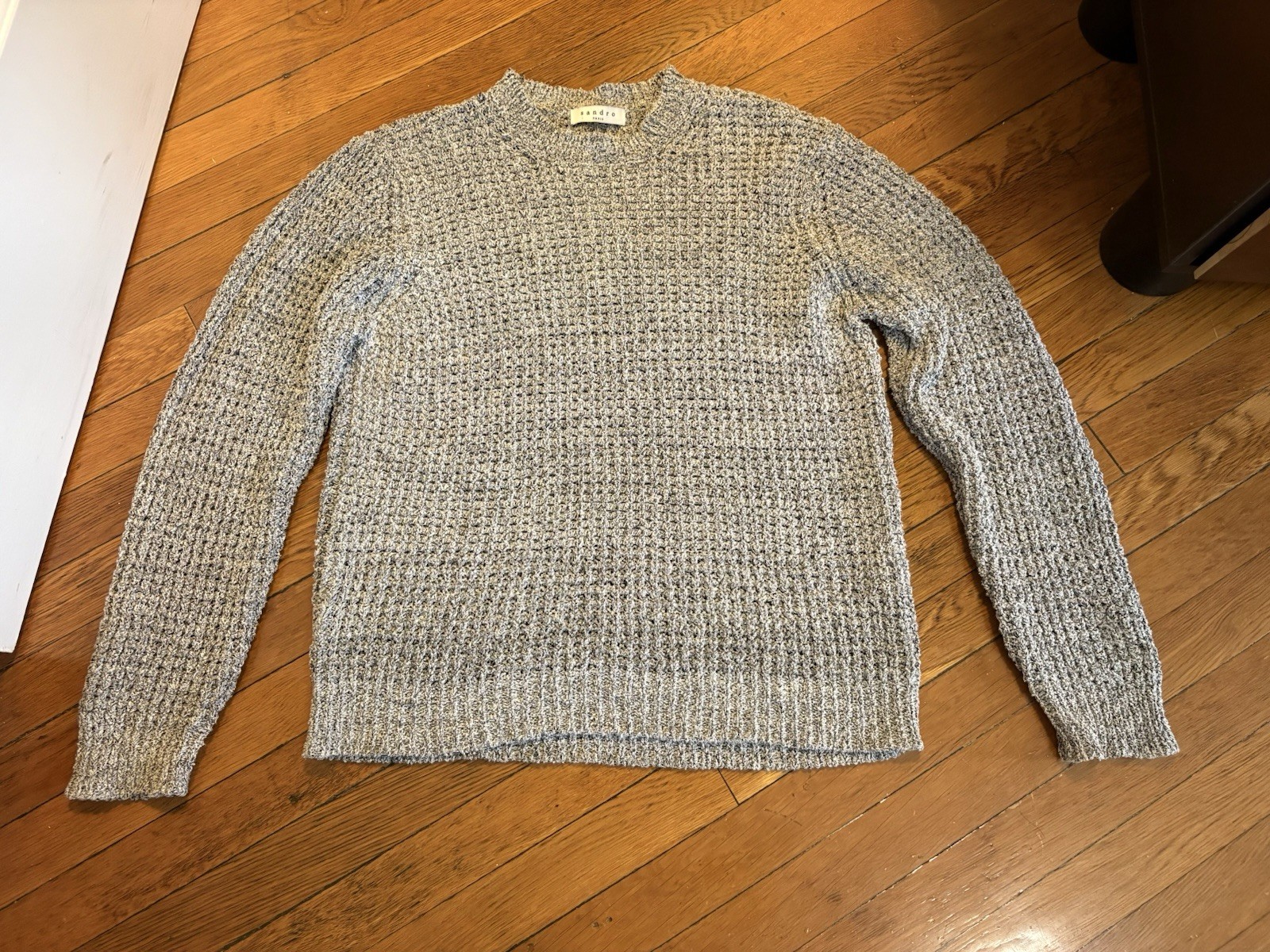 Sandro Paris Men’s Linen Blend Gray Waffle Knit Crewneck Sweater Size Large