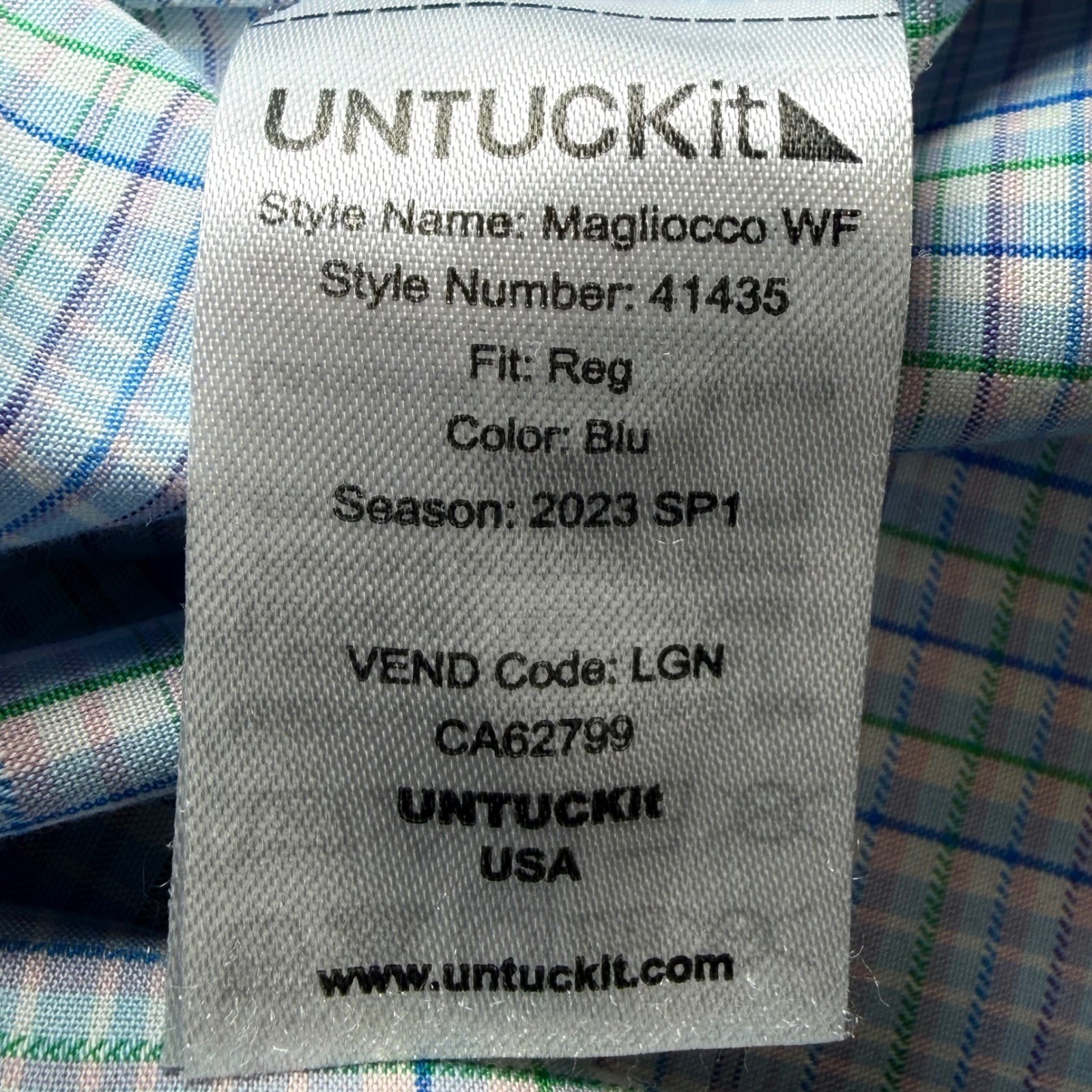 UNTUCKit Magliocco Blue Plaid Wrinkle Free Shirt Mens Large Long Sleeve Casual