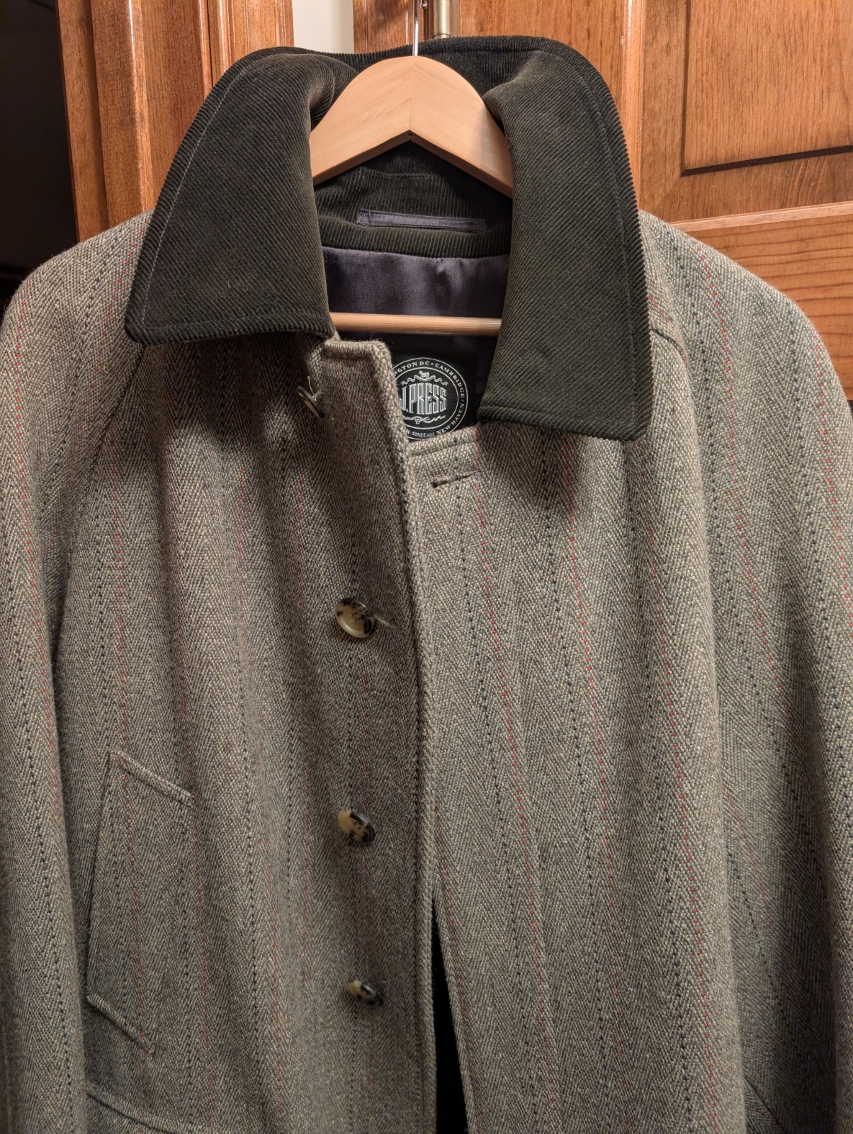 Grenfell for J Press Mens 40 Tweed Overcoat Made in England Corduroy Collar
