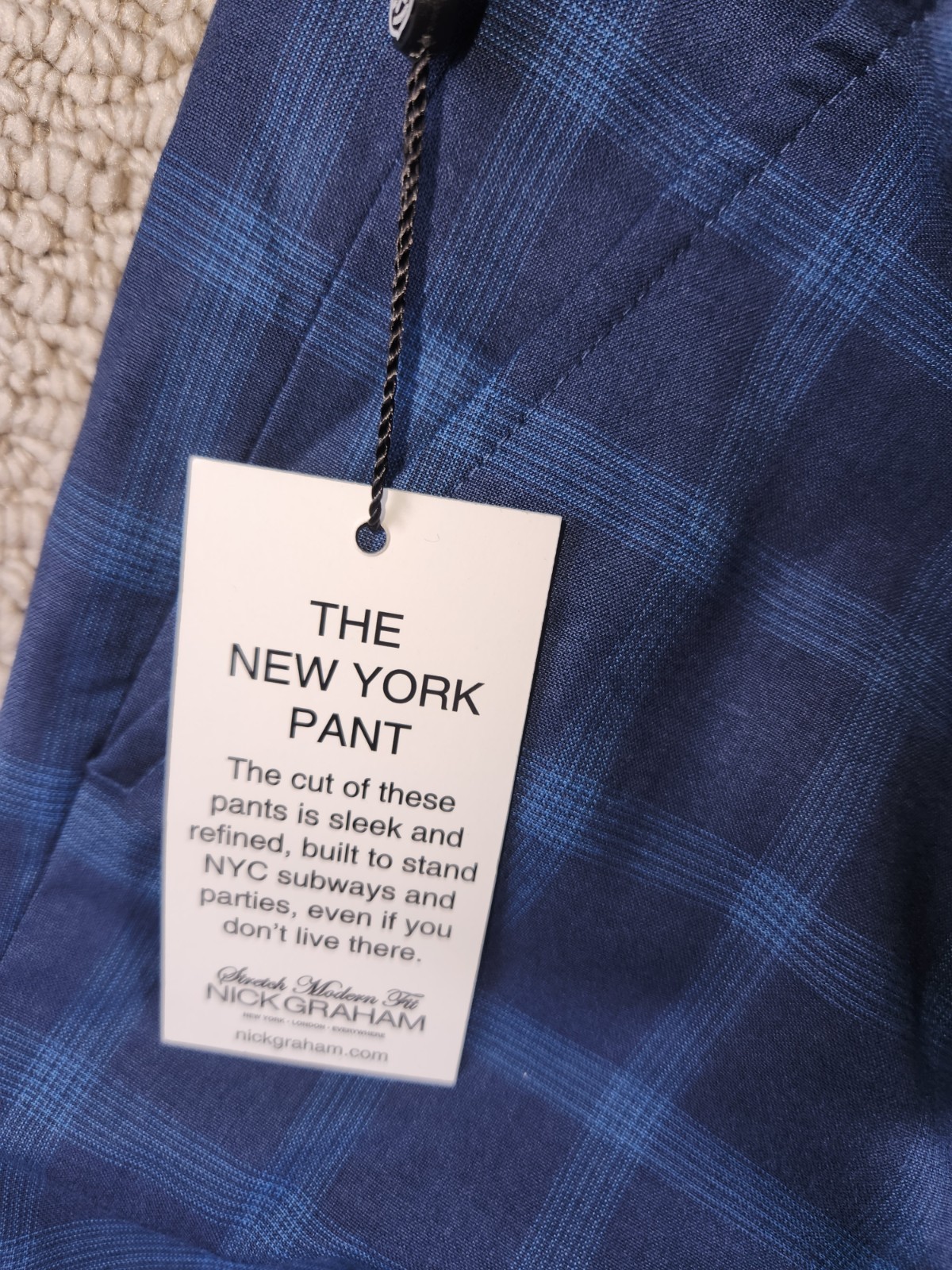 NWT Nick Graham Men’s 36×32 Stretch Modern Fit New York Pant Blue Plaid Trousers