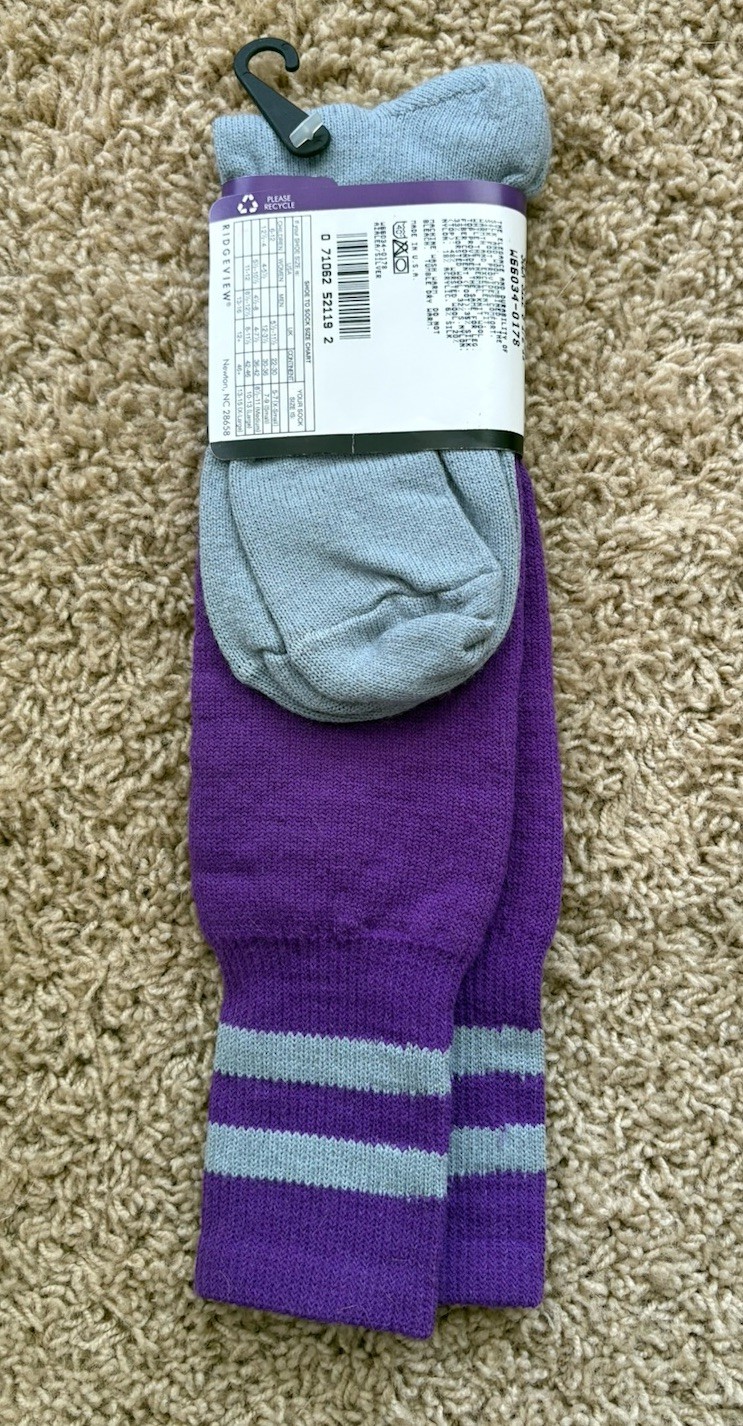 Vtg Ridgeview Silk Wool Blend Skiing Socks Purple Silver Size 8.5-11 USA NEW!