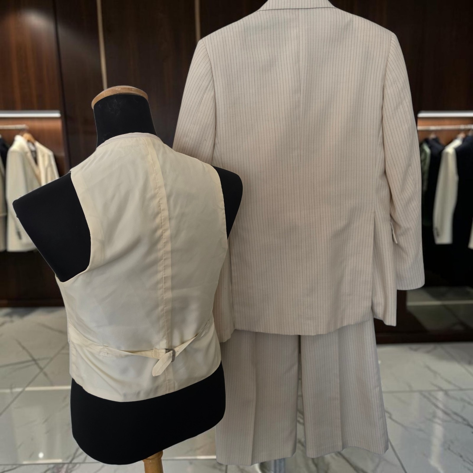 Vtg 1970s 3 Piece Suit 36L 30×31 Flare Leg Wide Lapel Off White Made In Korea