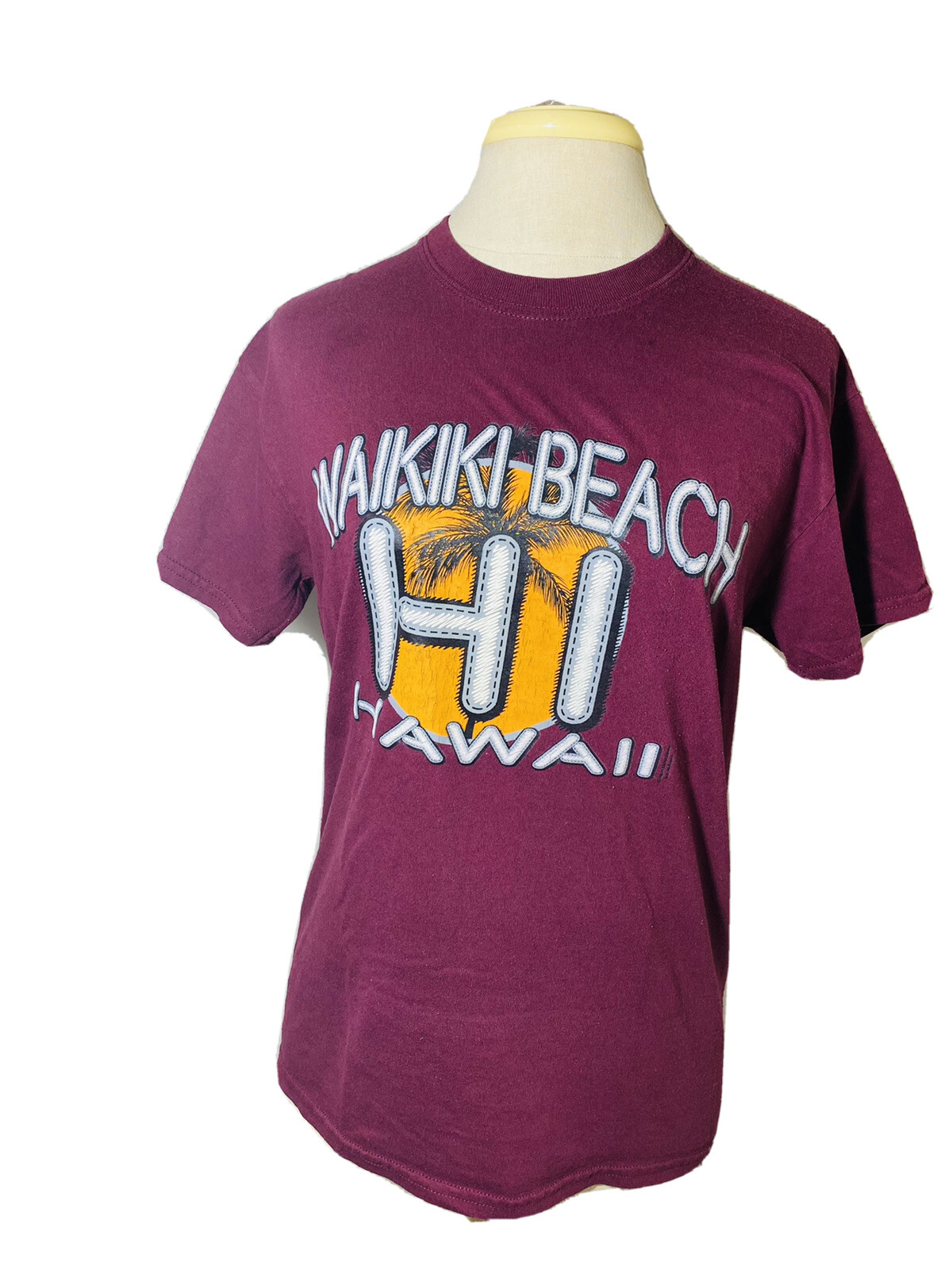 Gildan Dry Blend Waikiki Beach Hi Hawaii Graphic Burgundy T- Shirt Size S