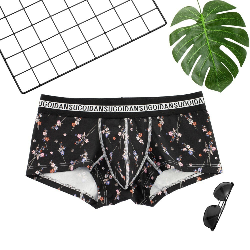 Sexy slim floral flat-angle men’s panties cotton personalized printed panties