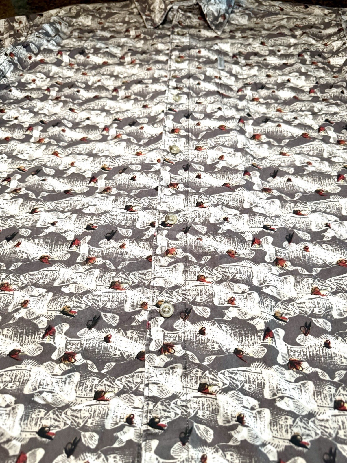 Columbia Men’s Short Sleeve Fishing Camp Fish Cotton Button Shirt Hook Lure XXL