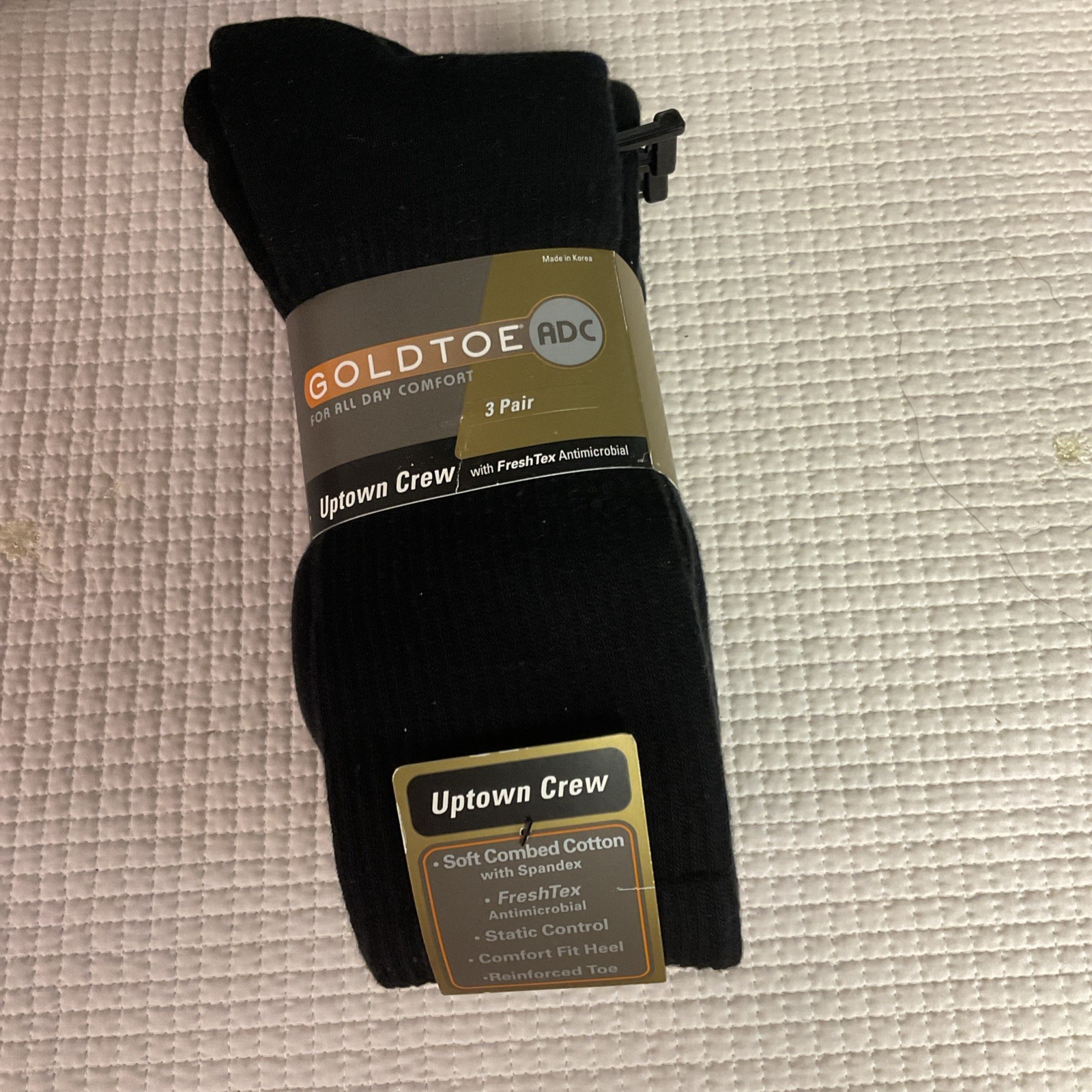 Men’s Gold Toe Uptown Crew Socks Gold Toe 2402S Crew Socks, 3 pr, Black NEW