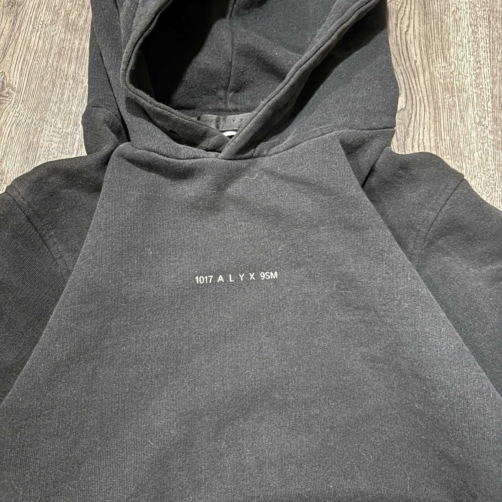 1017 ALYX 9SM Black Logo Fleece Pullover Hoodie w/ Pockets Drawstring Size S