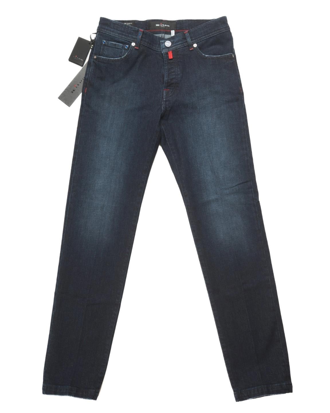 Kiton Napoli $1,470 NWT Dark Blue 5 Pocket Slim Stretch Denim Cotton Jeans 35 US