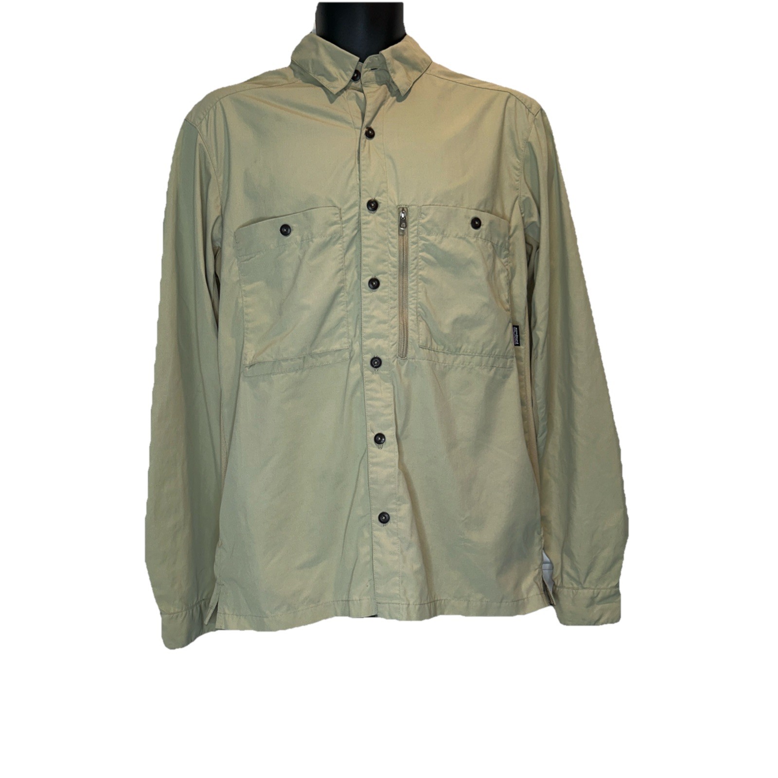 Patagonia Mens Medium Beige Cream Sun Tech Long Sleeve Button Up Shirt