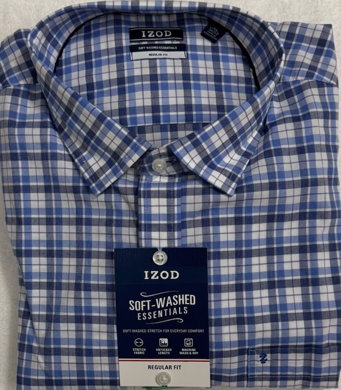 New Izod Men’s Long Sleeve Shirt Blue Plaids Size XL $23.50