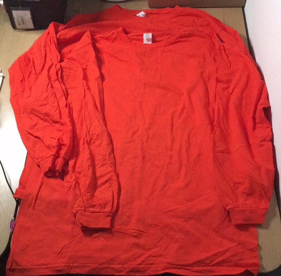New 2 Men’s Burnt Orange Long Sleeve T-Shirts Cotton Soft Stretchy Size Large