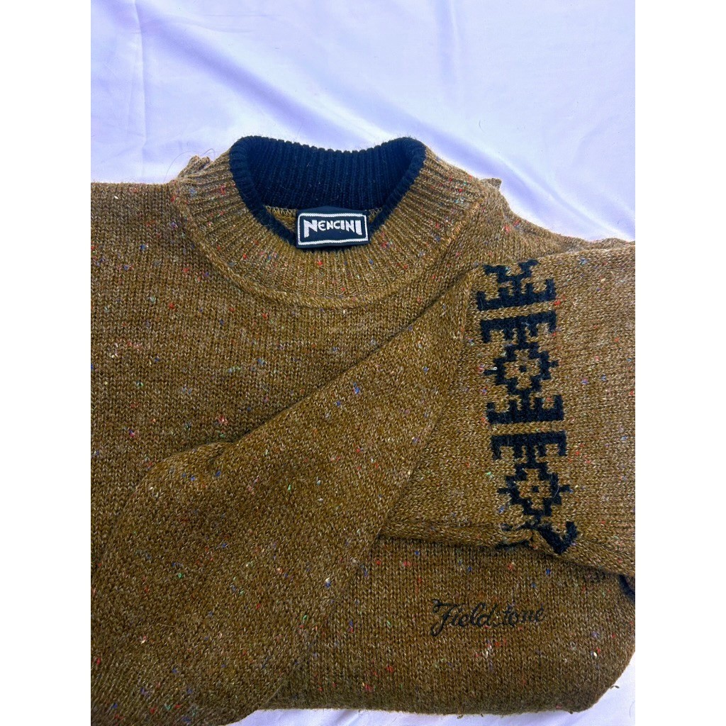 Vintage 80s Nencini Fieldstone Flecked Wool Blend Sweater Olive Heritage Outdoor