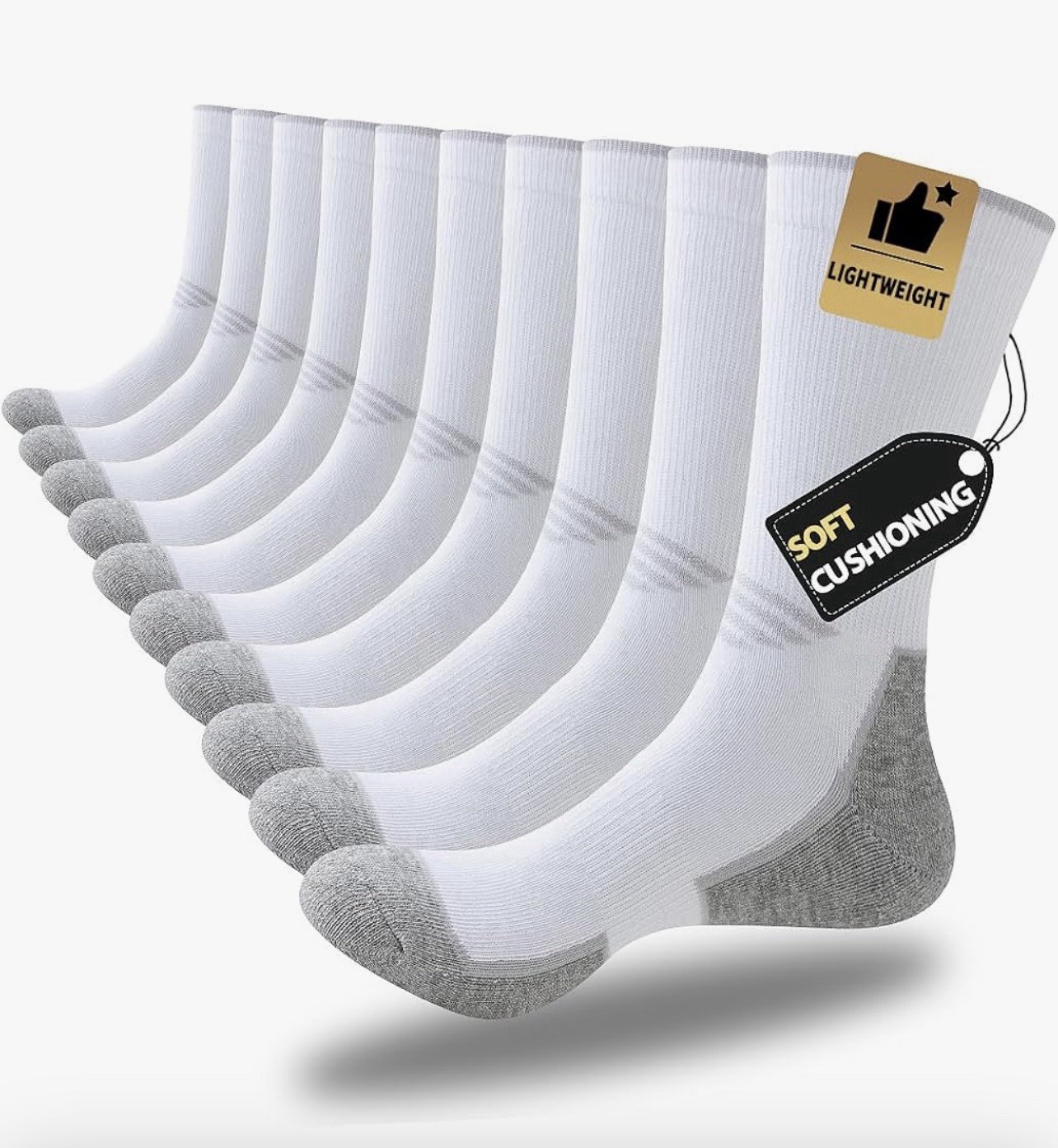 JOYNÉE 5/10 Pairs Mens Lightweight Athletic Crew Socks Cushioned Breathable Long