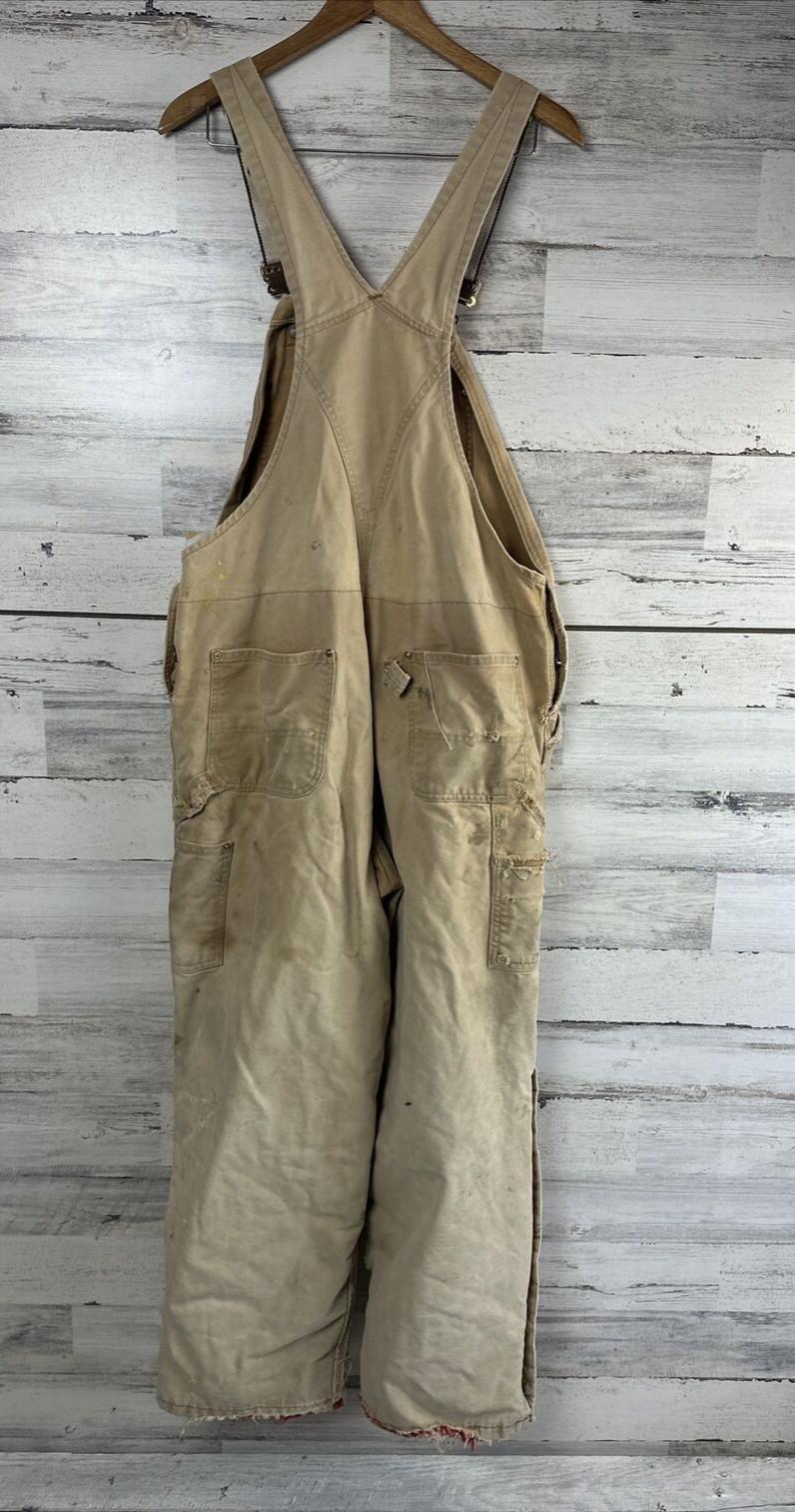 vtg USA CARHARTT Dungarees Quilt Lined 38×32 Bib Overalls Insulated Real Worker