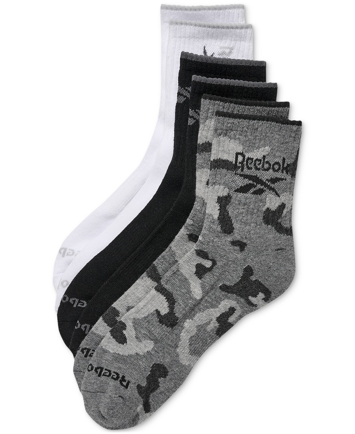 Reebok Men’s 3-Pk 1/2 Terry High Quarter Socks Black Grey White