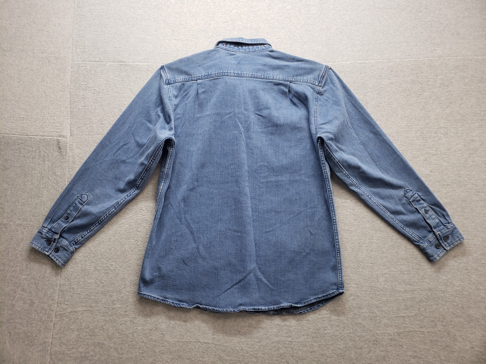 Ridgecut Men Shirt L Blue Denim Button Up Collared Pockets Long Sleeve Stretch