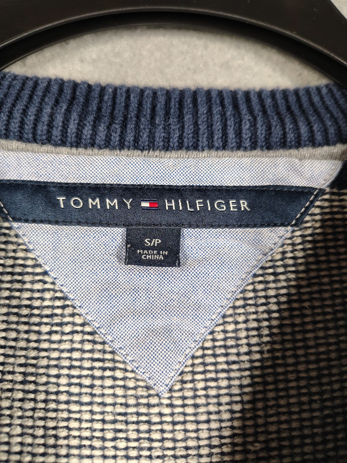 Tommy Hilfiger Navy Grey Stripe Sweater S/P Cotton Crewneck EUC Preppy