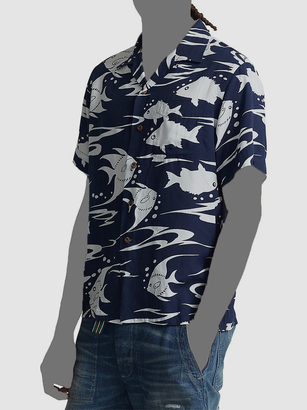 $148 Ralph Lauren Men’s Blue Aquatic Print Classic Fit Button Down Camp Shirt S