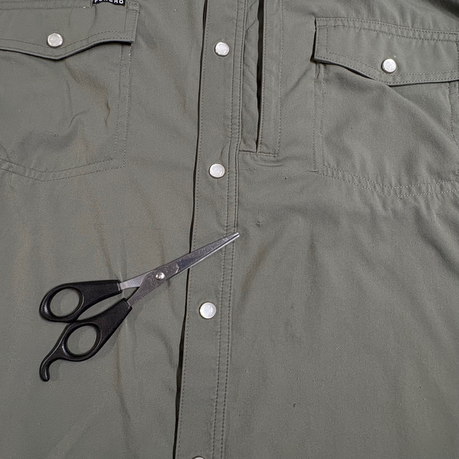 Poncho Western Performance Shirt Mens XL Sage Green Pearl Snap Vented Fishing