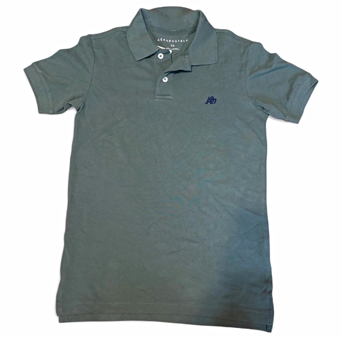 Aéropostale Men’s XS Green Solid Polo Short Sleeve Collared Button Logo