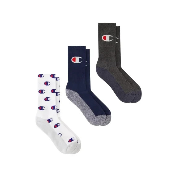 Champion Men’s Crew Socks 3 Pack – Half Terry Cushion, Moisture-Wicking, Arch Su