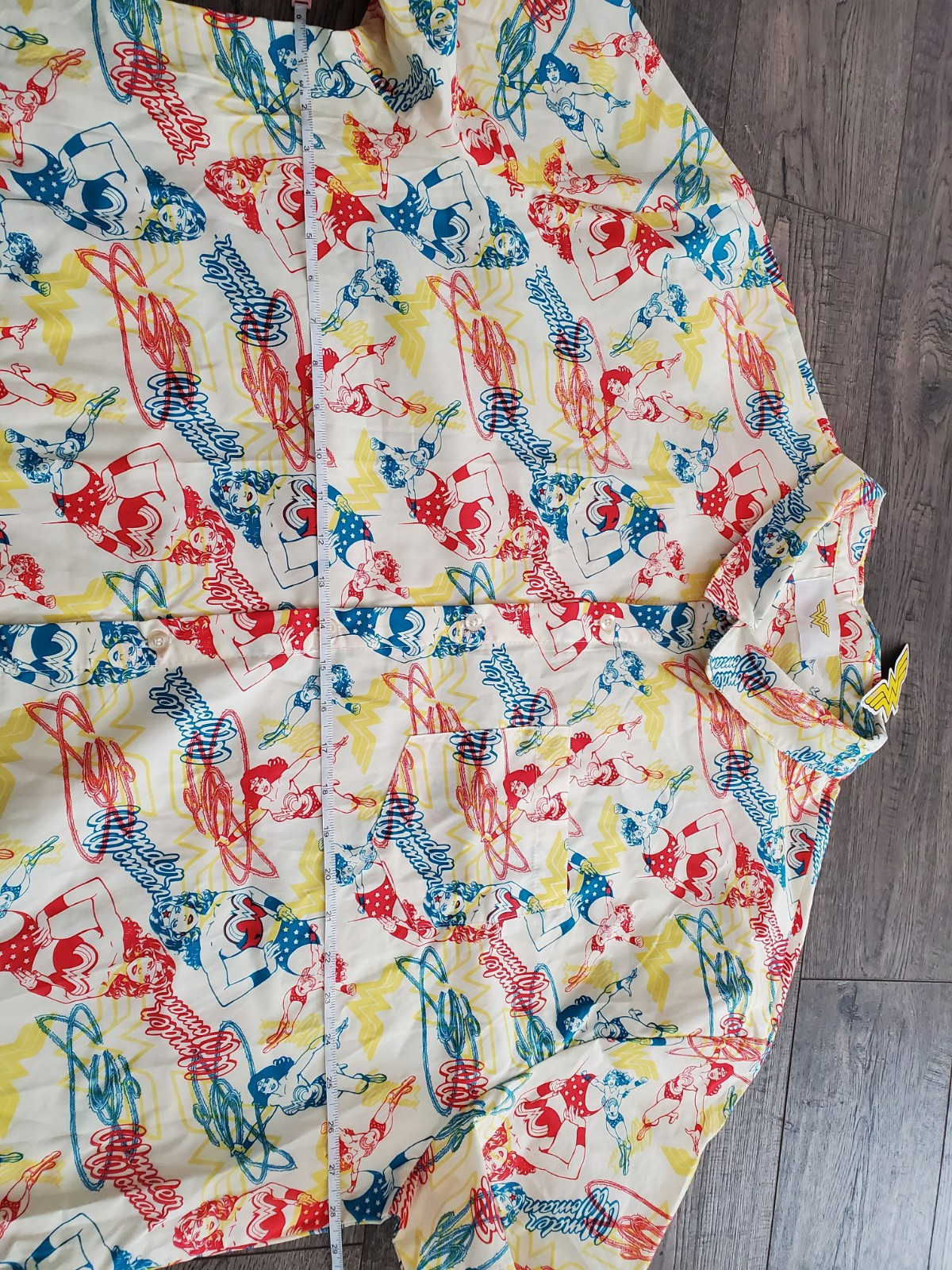 DC Comics Wonder Woman All Over Print Logo Novelty Button Up Shirt 3XL