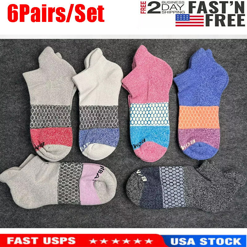 6 Pair Bombas Women’s Tri-Block Marl Ankle Sock Size M