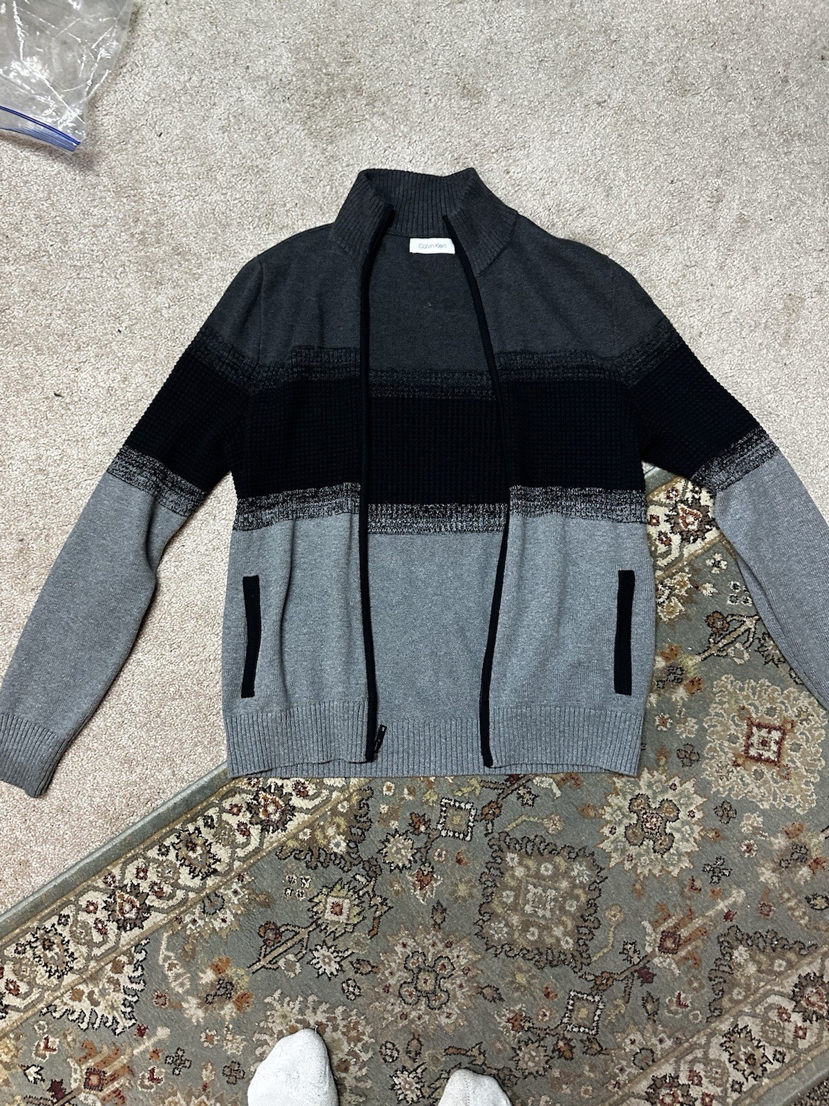 Calvin Klein gradient zip up sweater gunmetal heather Size Small