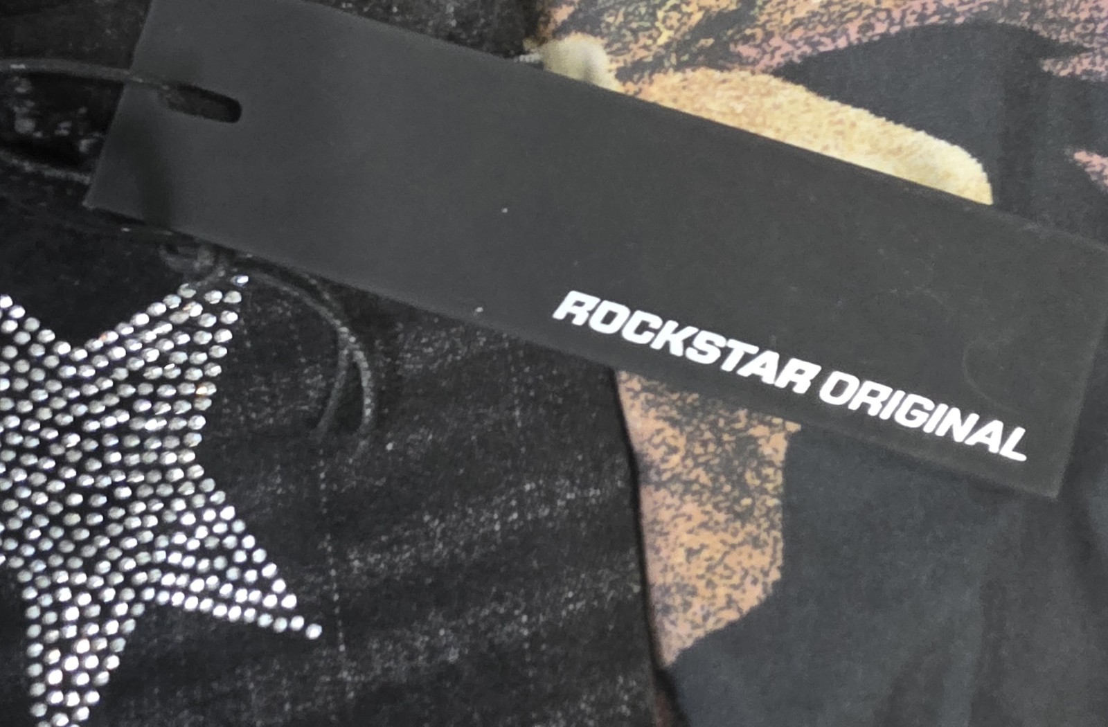 Rockstar Original Men’s Black Star Studded Skinny Jeans Denim Charcoal Wash