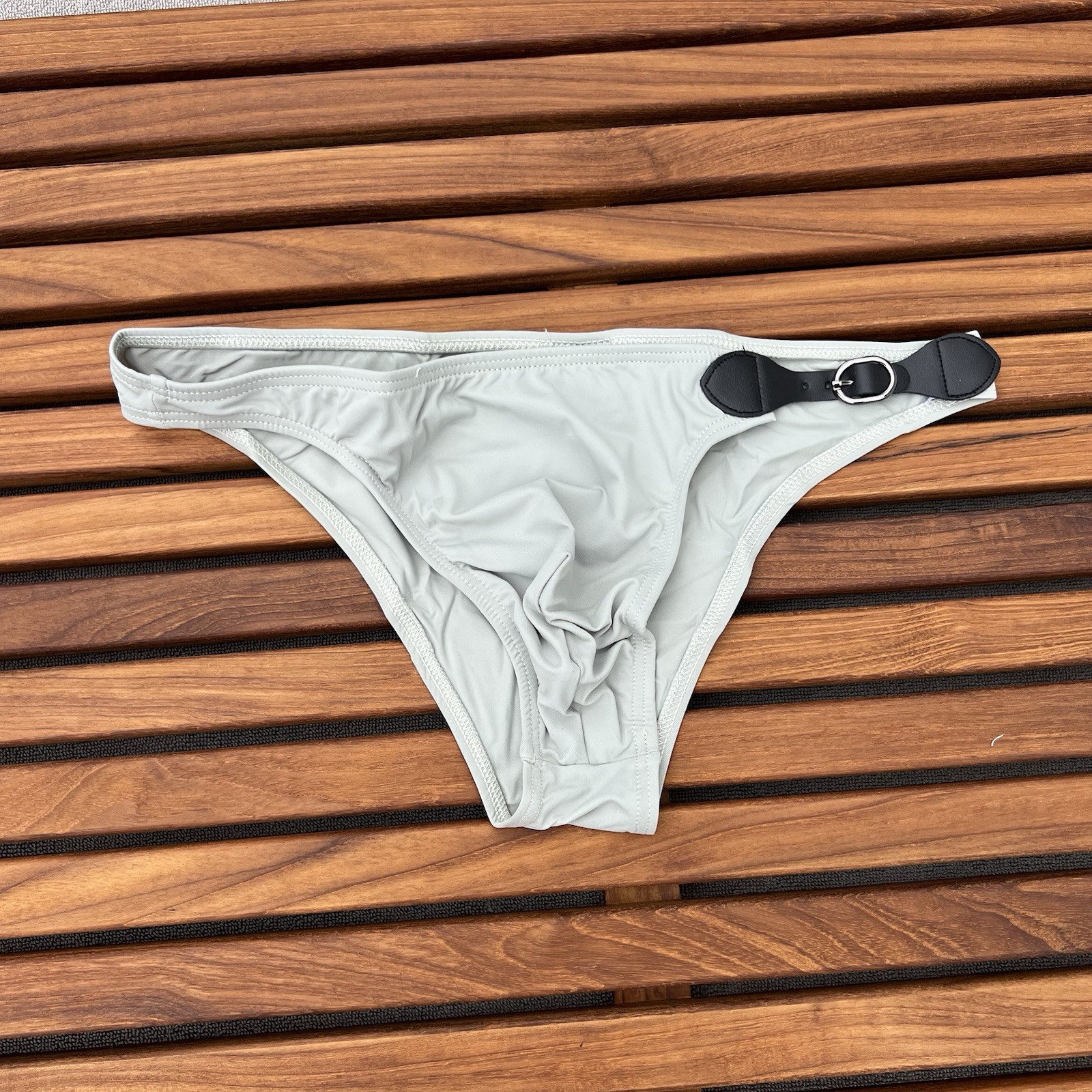 JJ Malibu men grey ultra low w/ buckle swim bikini brief swimwear size S M L XL