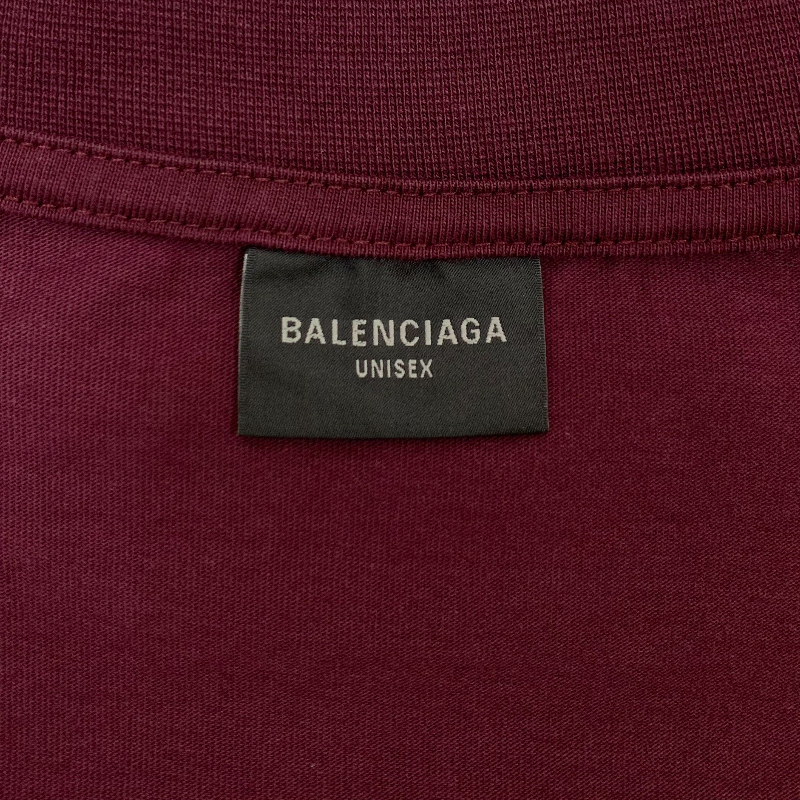 Balenciaga Tape Type Logo Cotton Crewneck Short Sleeve Burgundy T-shirt Size M