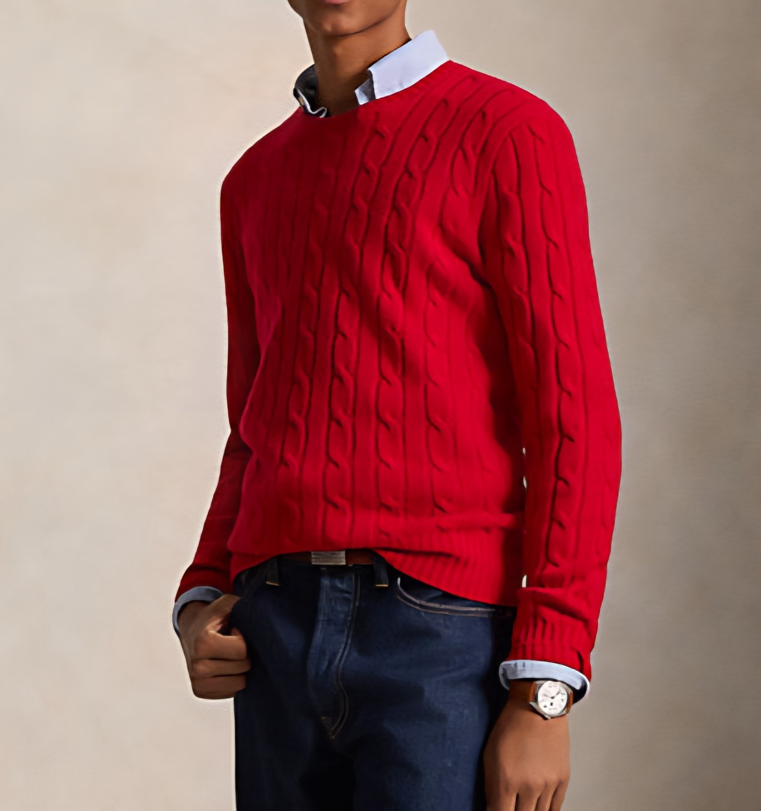 Polo Ralph Lauren Iconic Soft Cashmere Cable Knit Red Sweater Medium $498 Unisex
