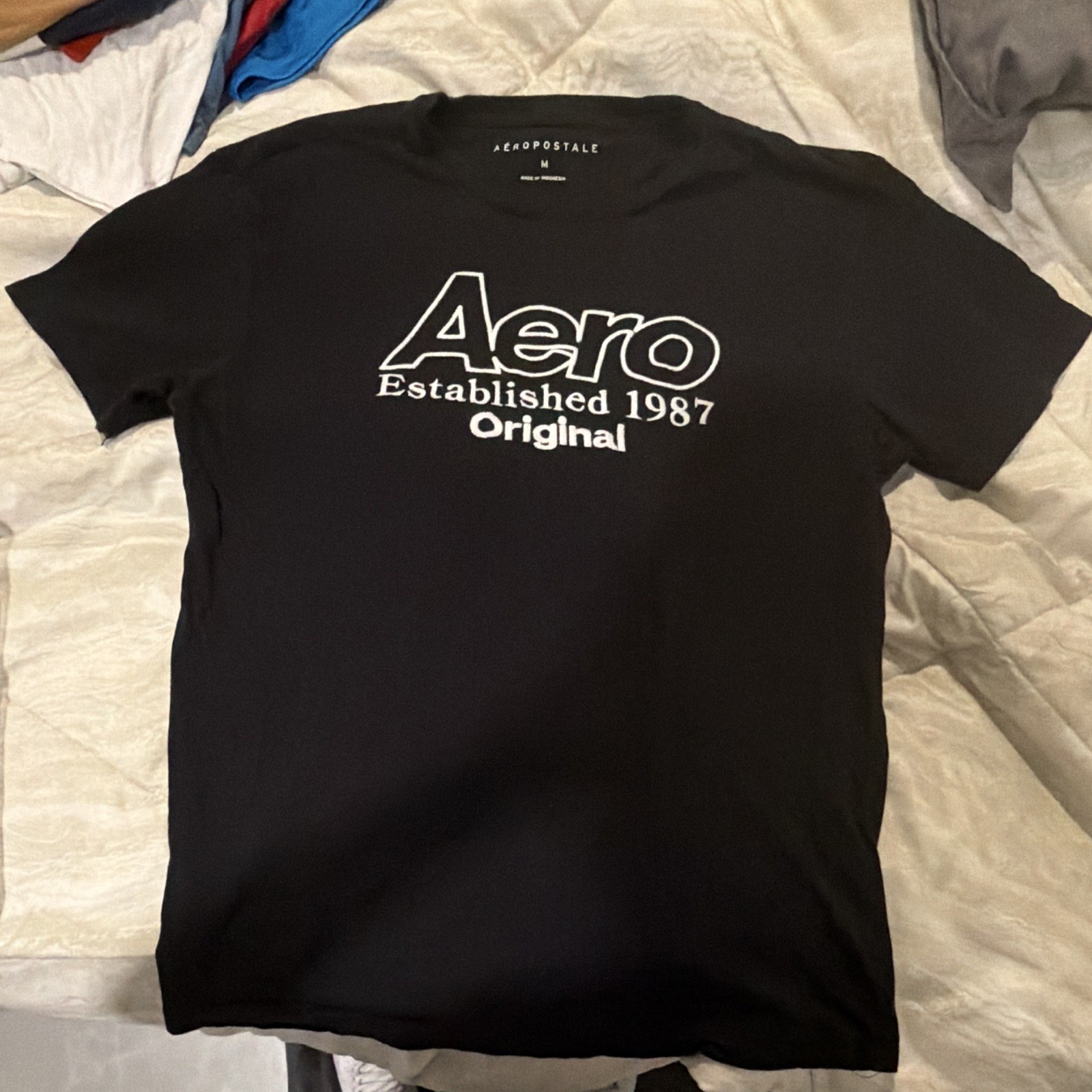 Aéropostale Men’s M Black Graphic Logo Crew Neck Short Sleeve Cotton Knit Tee