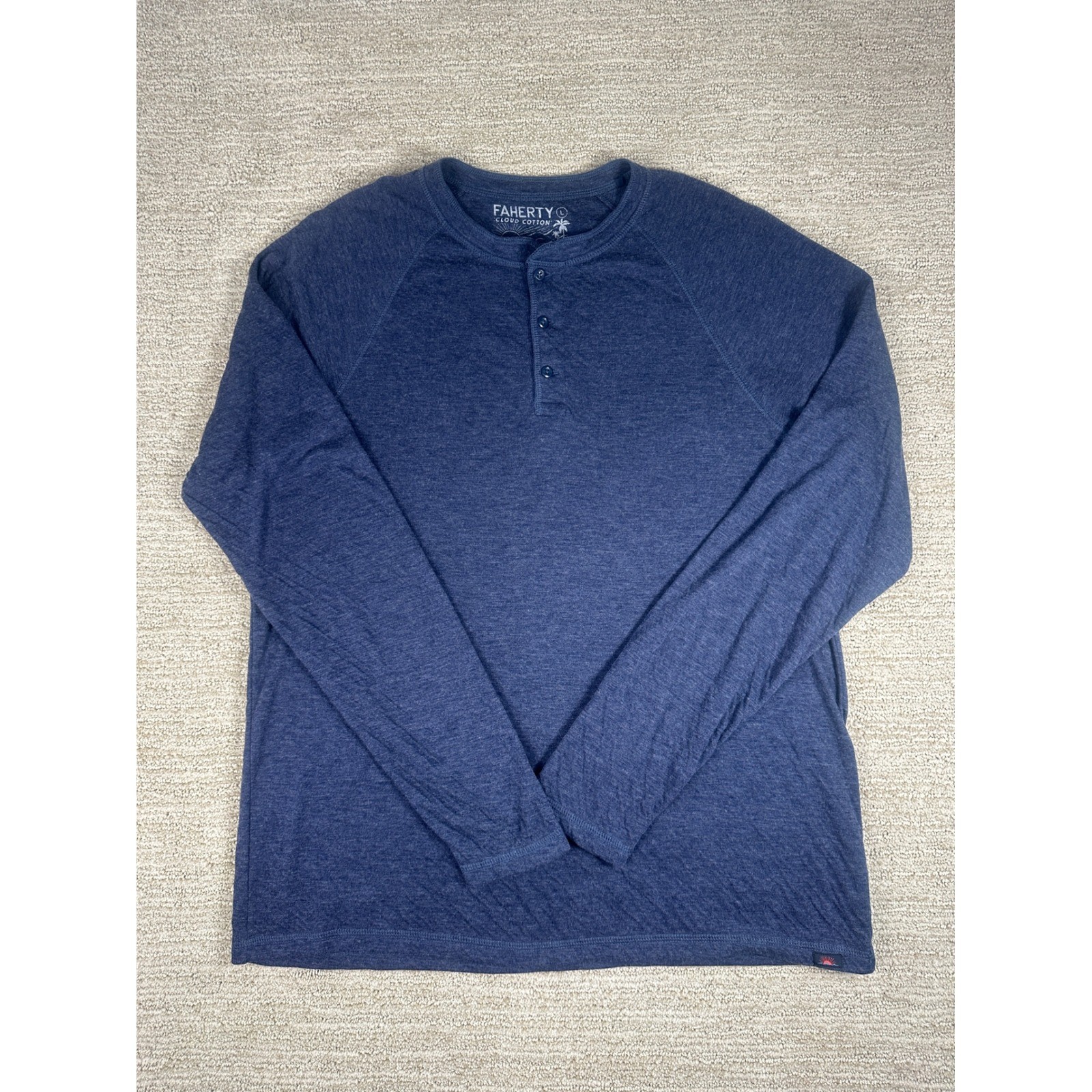 Faherty Cloud Cotton Henley Mens Large Navy Heather Long Sleeve MKC0077-NVH