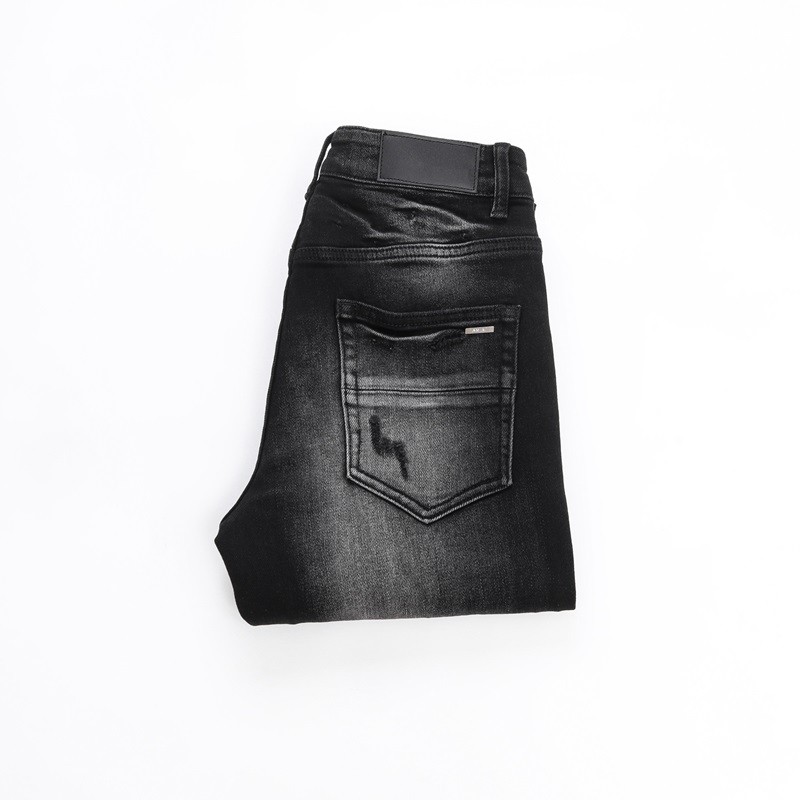 Men’s Black Ripped Distressed Skinny Jeans /Patch Details /Comfort Stretch Denim