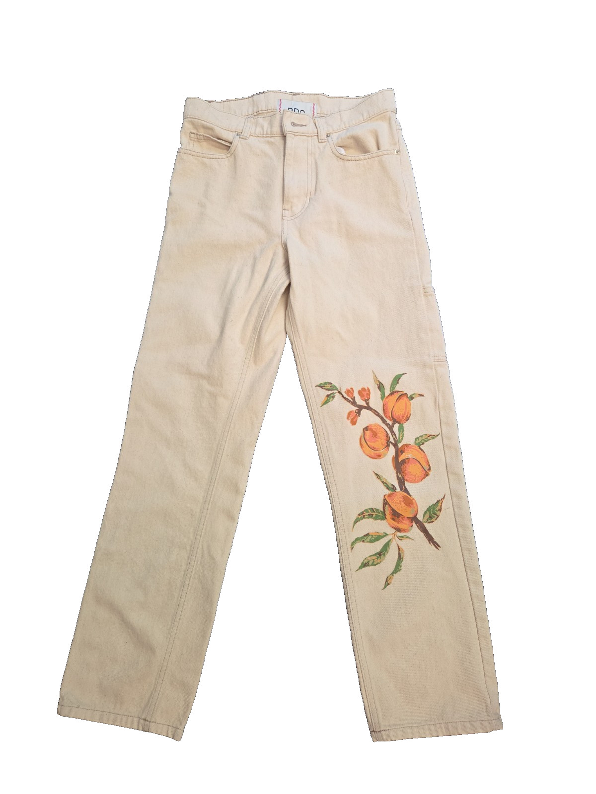 BDG Urban Outfitters Fruit Print Utility Jean 26/30 in Cream Denim Straight