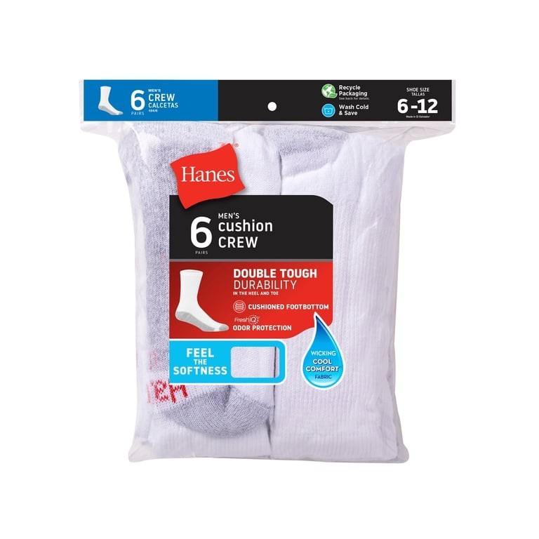 Hanes Men’s Cushion Crew Socks …6-Pair White/Gray