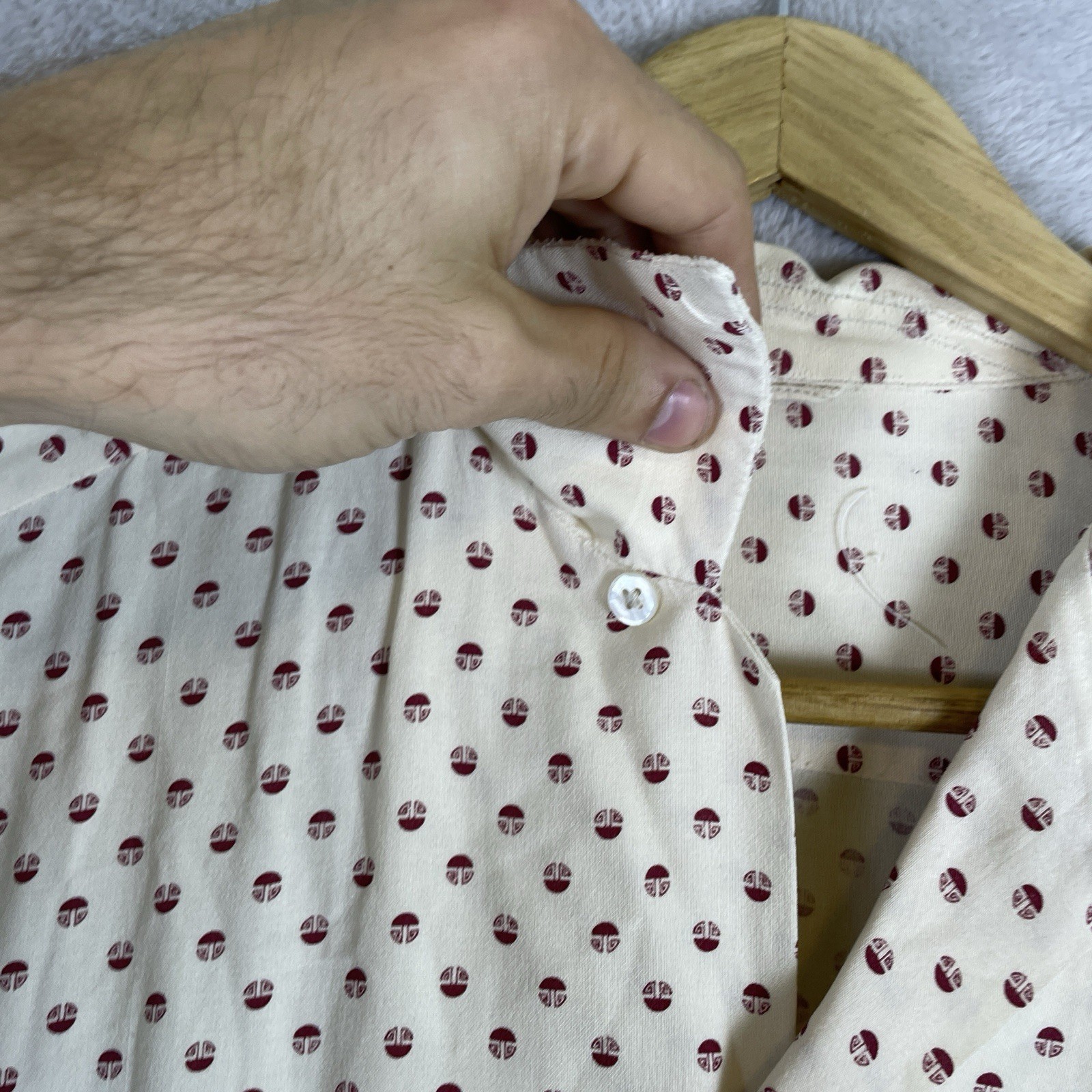 Vintage 1950s Rayon Loop Collar Shirt Long Sleeve Rockabilly AOP Fleck Novelty
