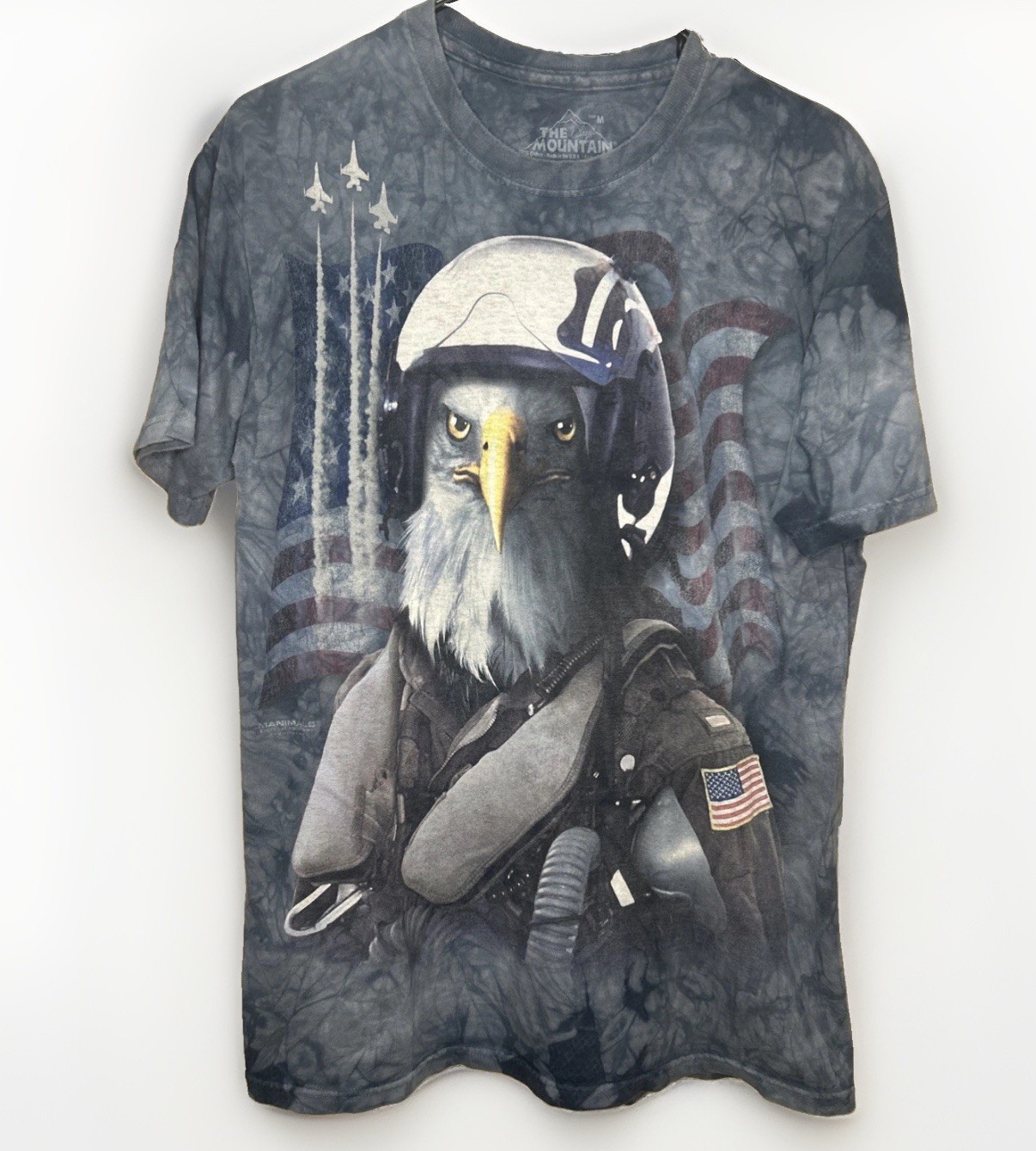 The Mountain Manimals Shirt Blue Tie Dye Eagle Fighter Pilot Patriotic USA M